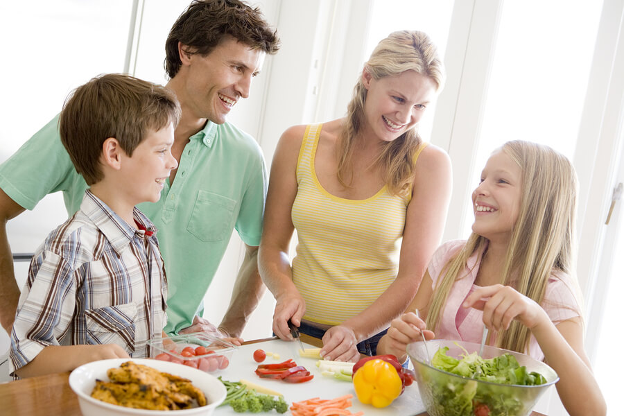 Family Preparing Meal, Mealtime Together