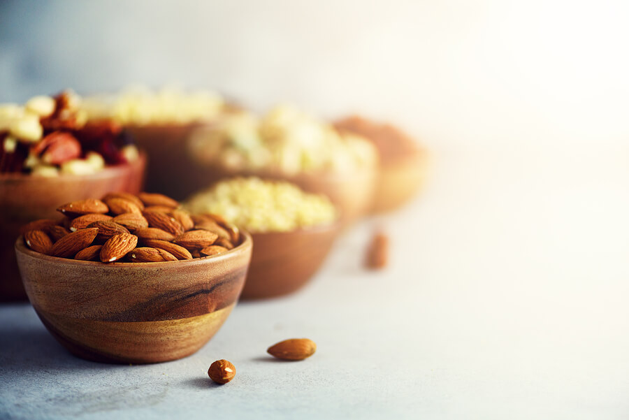 Nuts almonds bowls