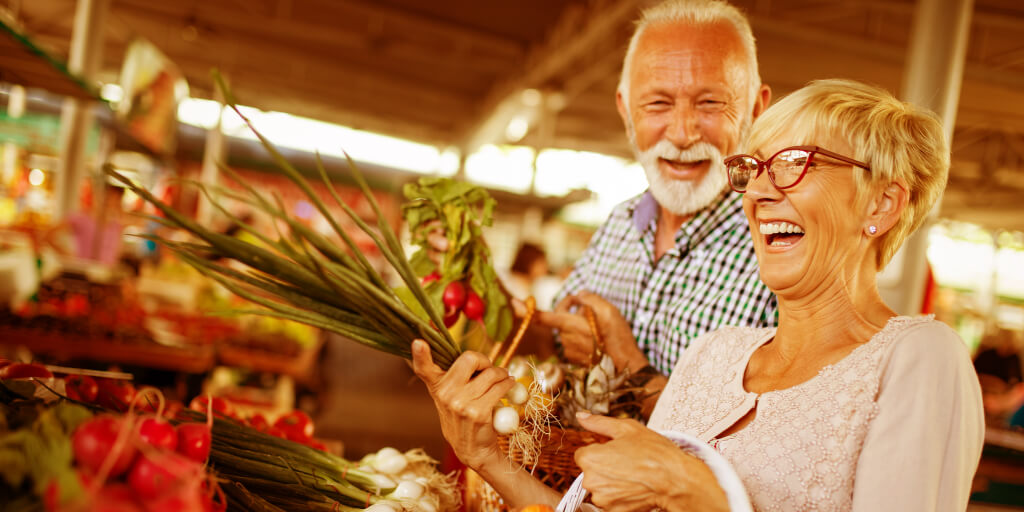Healthy living seniors vegetables shopping