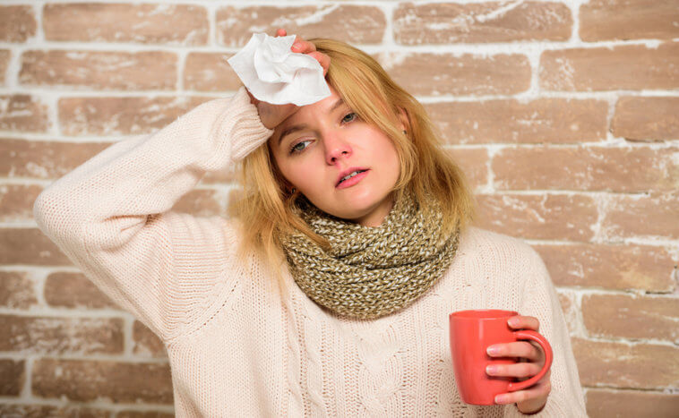 Woman Feeling sick with cold or flu